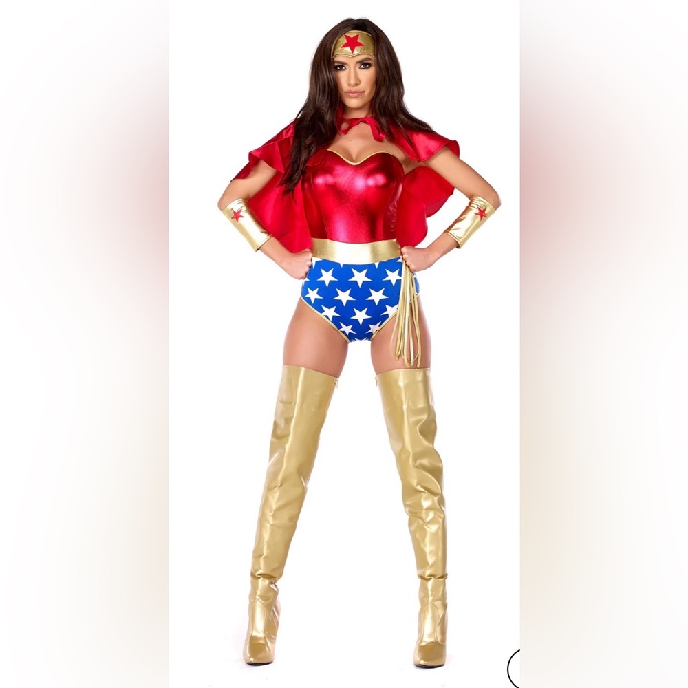 Forplay Red and Blue Superhero Costume with Gold Accents
